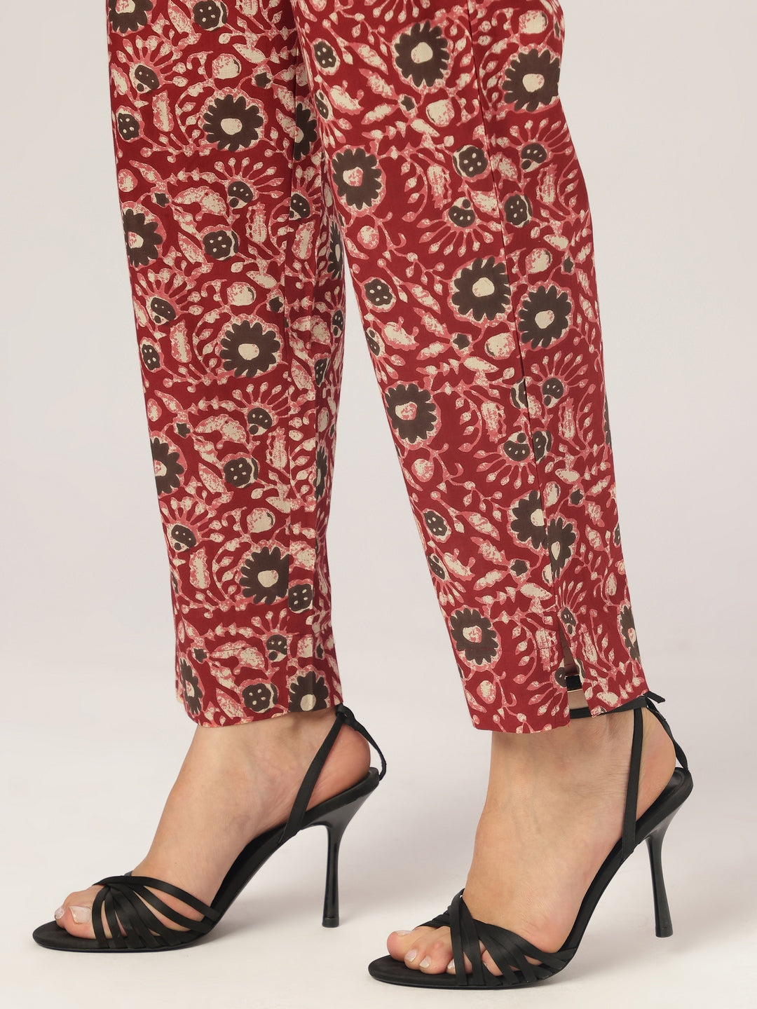 Maroon Pure Cotton Floral Printed Tiered Kurta Set