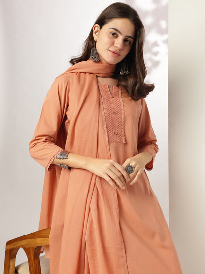 Rust Pure Cotton Solid Straight Kurta Set