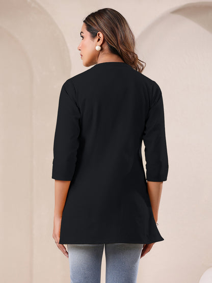 Black Cotton Blend Solid A-line Top