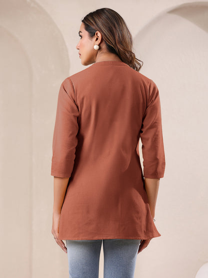 Rust Cotton Blend Solid A-line Top