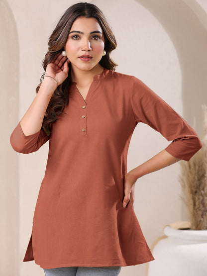 Rust Cotton Blend Solid A-line Top