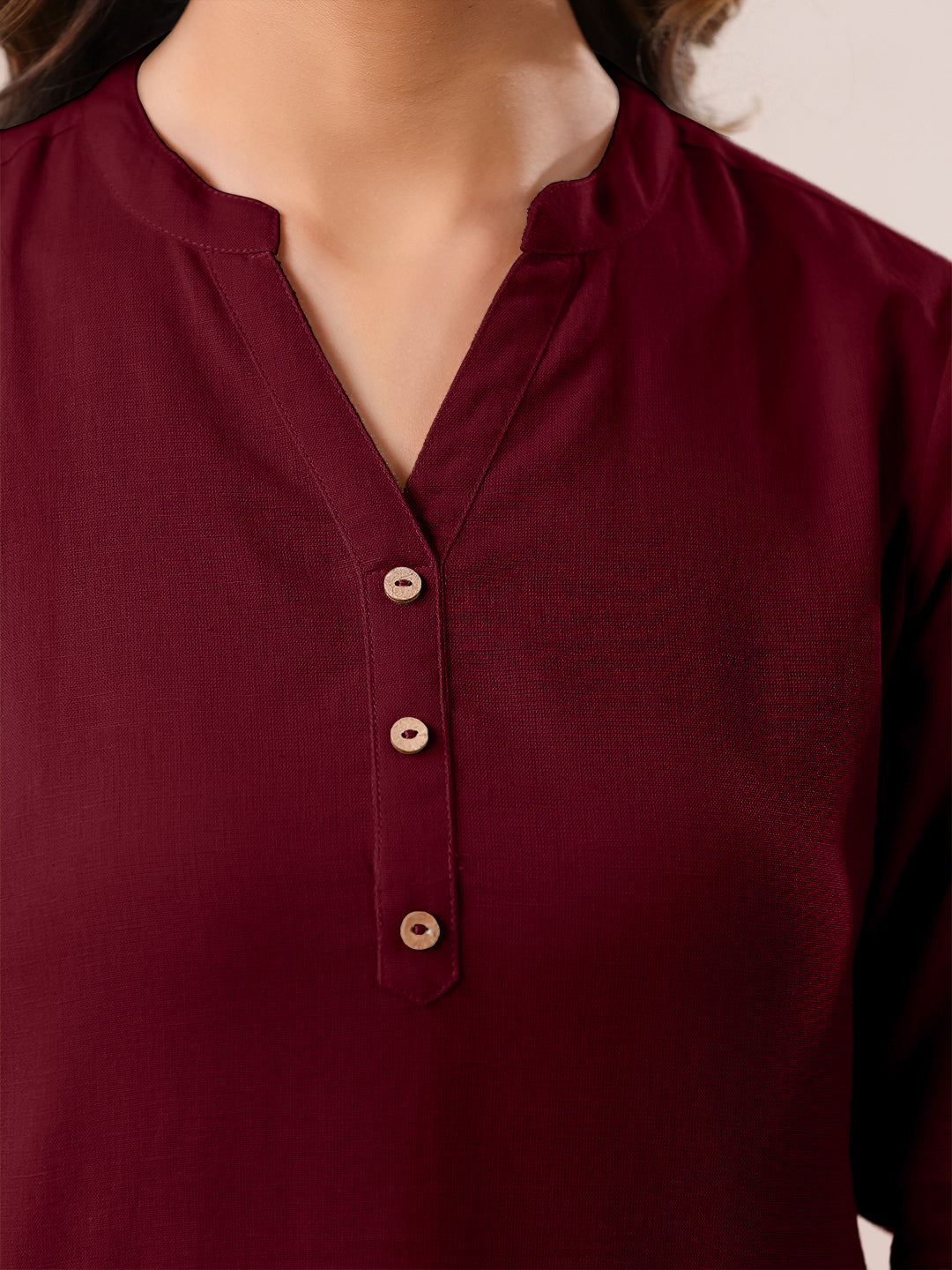 Maroon Cotton Blend Solid A-line Top