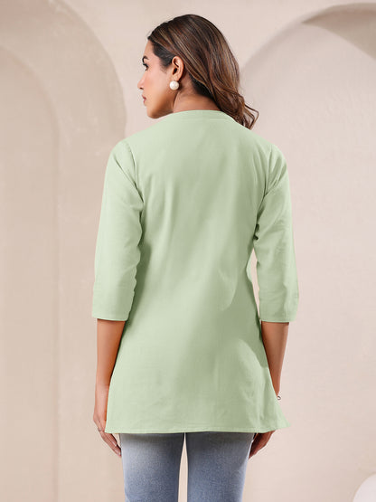 Mint Cotton Blend Solid A-line Top