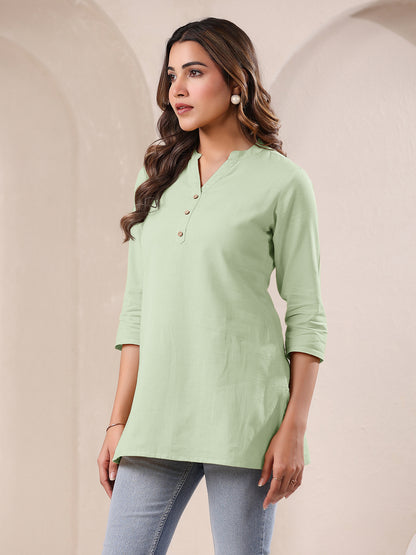 Mint Cotton Blend Solid A-line Top