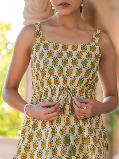 Cream Pure Cotton Floral Printed A-line Tunic