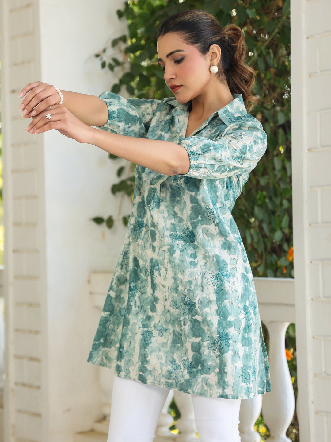 Aqua Pure Cotton Tie & Dye A-line Tunic