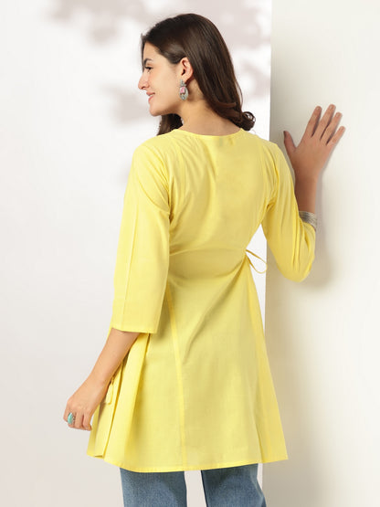 Yellow Pure Cotton Embroidered A-line Tunic