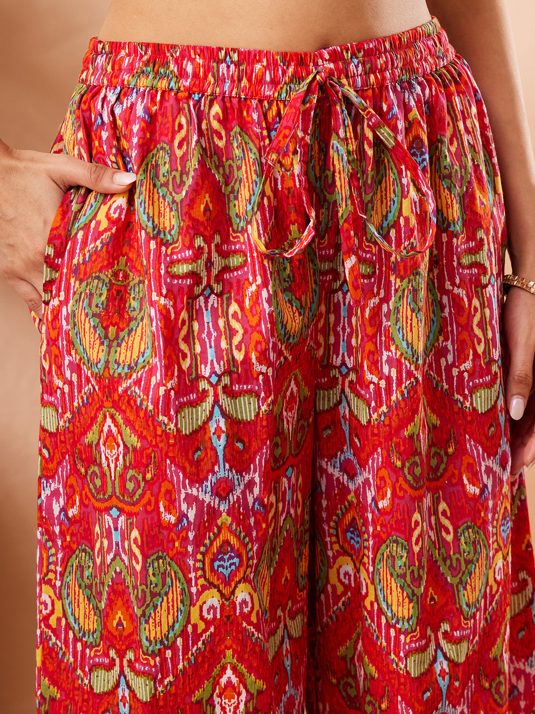 Janasya Women's Multi Pure Cotton Ikkat Printed Straight Co-ord Set