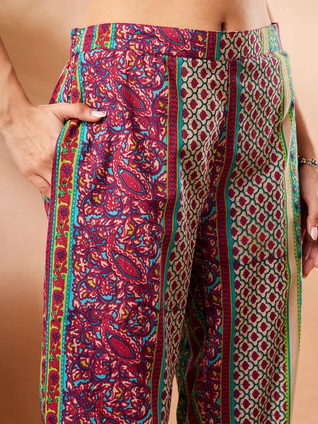 Janasya Women's Pink Pure Cotton Floral Printed Straight Kurta Pant Set