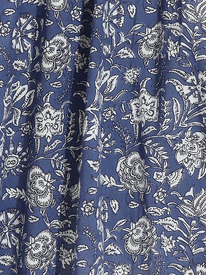 Janasya Women's Blue Pure Cotton Floral Printed Peplum Top