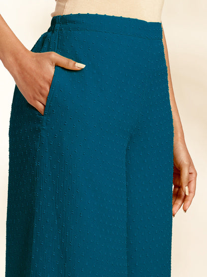 Teal Chiffon Woven Design Gathered Co-Ord Set