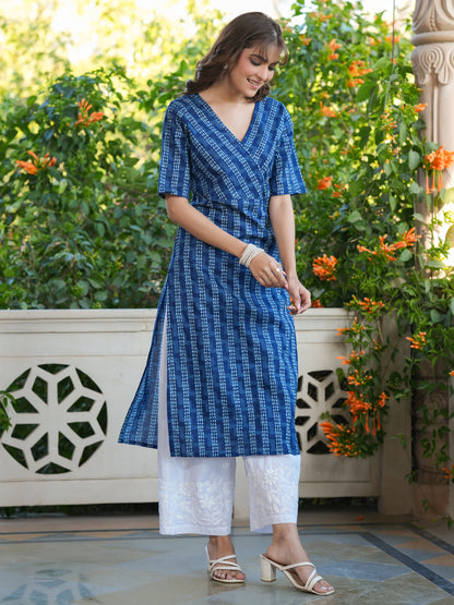 Indigo Pure Cotton Geometric Straight Kurta