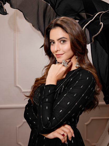 Black Georgette Foil Printed Anarkali Kurta Set