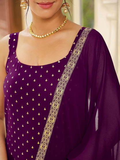 Purple Rayon Foil Printed Straight Kurta Set