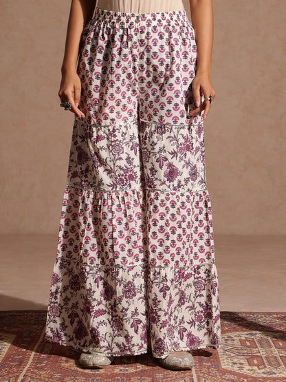 Janasya Women's Purple Pure Cotton Solid Peplum Top With Sharara & Dupatta Set