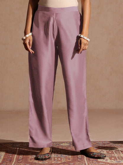 Janasya Women's Lavender Silk Blend Zari Embroidered Gold Printed Anarkali Kurta Set