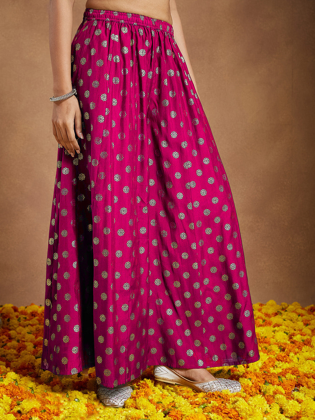 Janasya Women's Pink Silk Blend Embellished Straight Kurta With Sharara & Dupatta Set