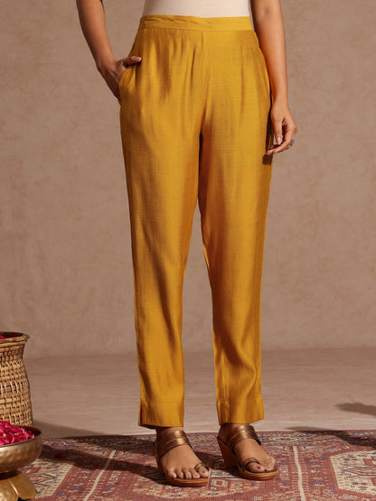 Janasya Women's Mustard Silk Blend Embroidered Straight Kurta Set