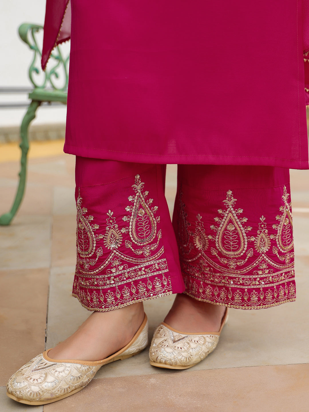 Janasya Women's Pink Chanderi Silk Zari Embroidered Straight Kurta Set