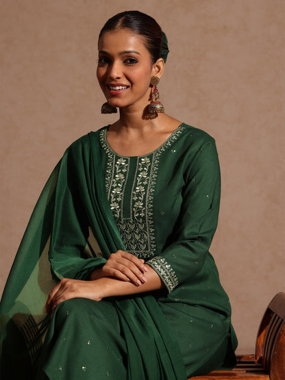 Janasya Women's Maroon Rayon Yoke Embroidered Sequinned Straight Kurta Set With Dupatta