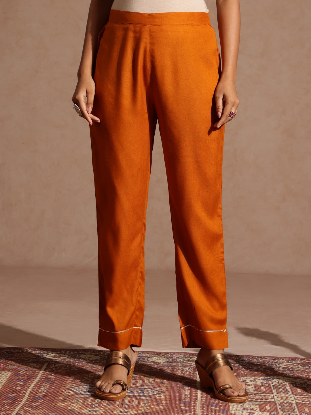 Janasya Women's Mustard Rayon Yoke Design A-line Kurta Set