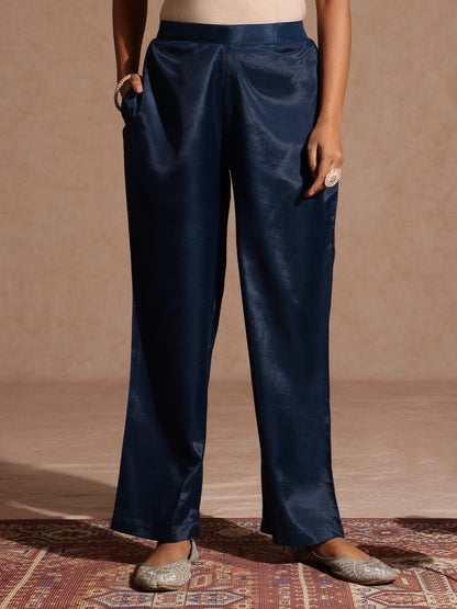 Janasya Women's Teal Blue Silk Blend Zari Embroidered Straight Kurta Set