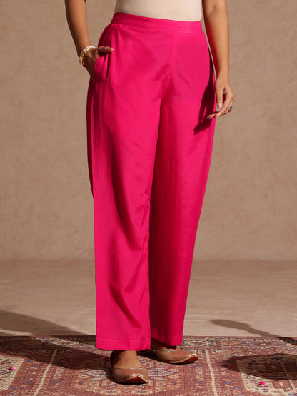 Janasya Women's Pink Silk Blend Zari Embroidered Straight Kurta Set