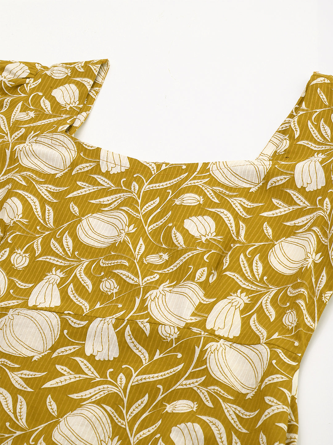 Mustard Pure Cotton Floral Printed A-Line Dress