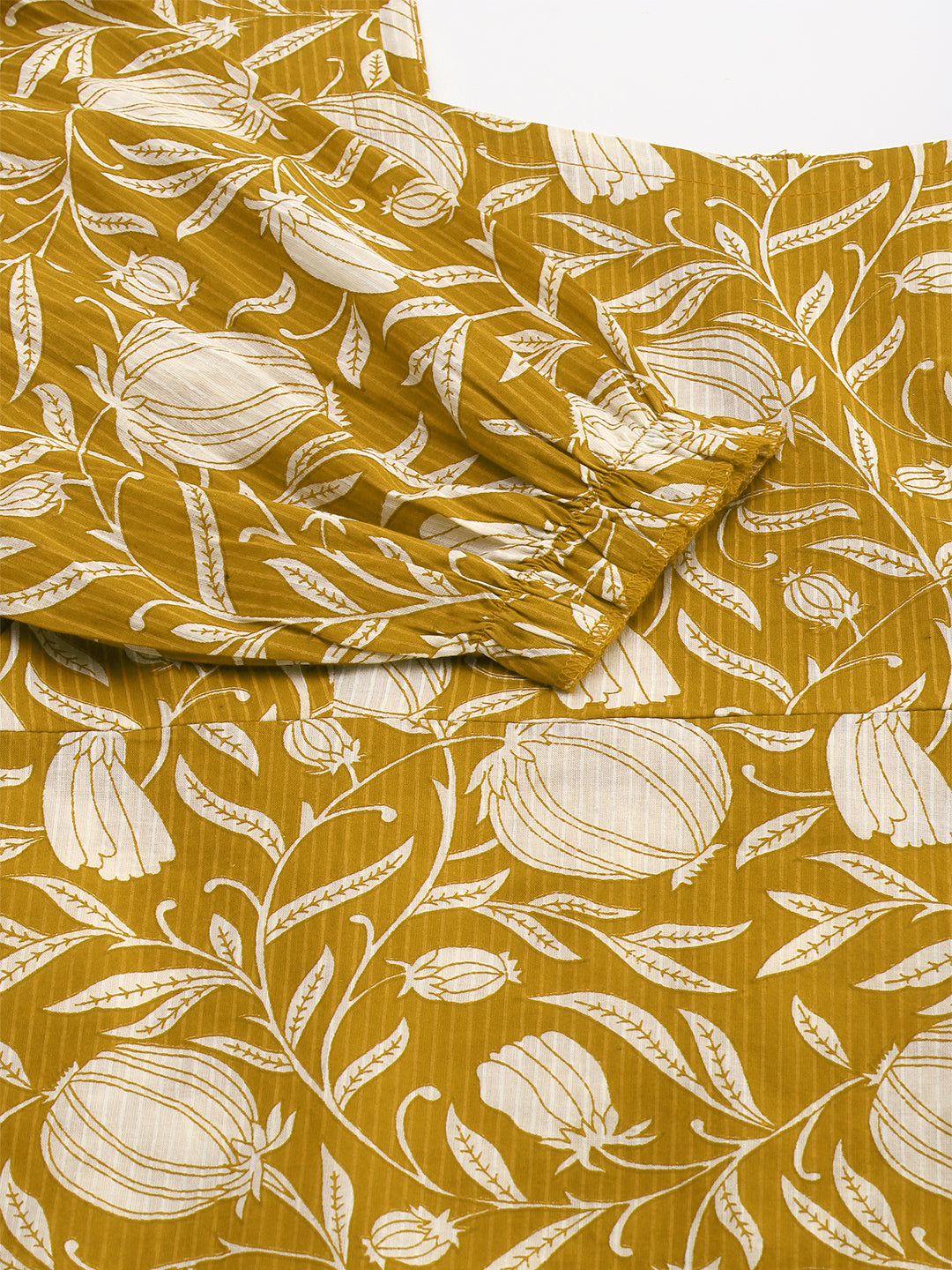 Mustard Pure Cotton Floral Printed A-Line Dress
