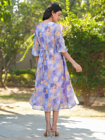 Lavender Georgette Floral Printed A-line Dress
