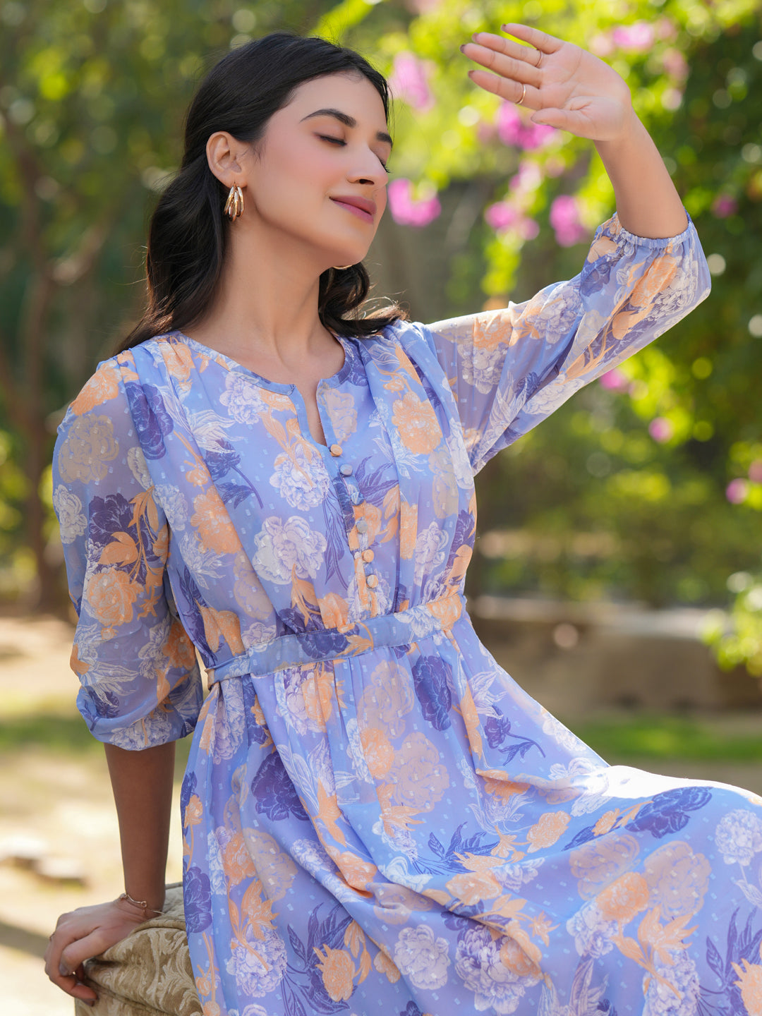 Lavender Georgette Floral Printed A-line Dress