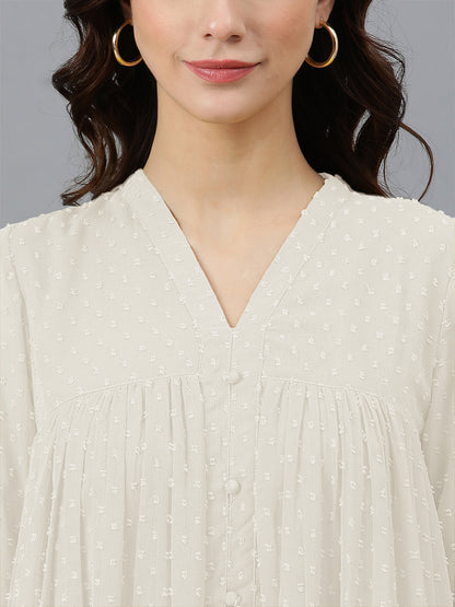 Off White Dobby Chiffon Self Design Flared Kurta