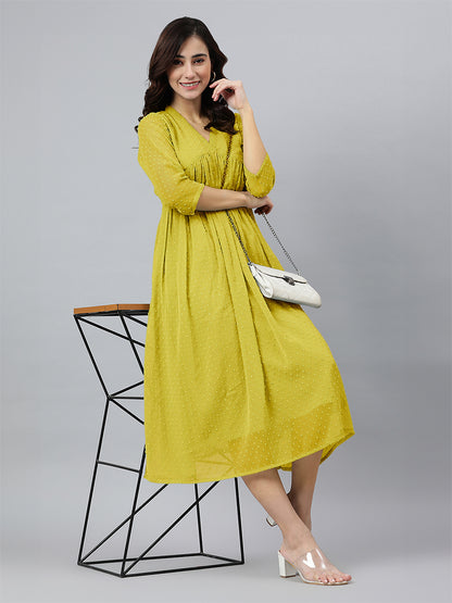 Mustard Dobby Chiffon Self Design Flared Kurta
