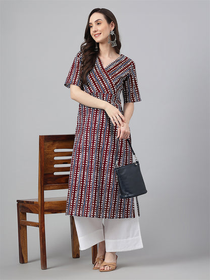 Maroon Pure Cotton Geometric Printed Straight Kurta