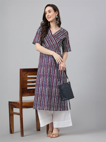 Wine Pure Cotton Geometric Printed Straight Kurta