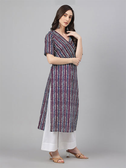 Wine Pure Cotton Geometric Printed Straight Kurta