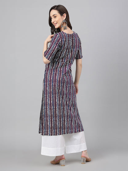Wine Pure Cotton Geometric Printed Straight Kurta