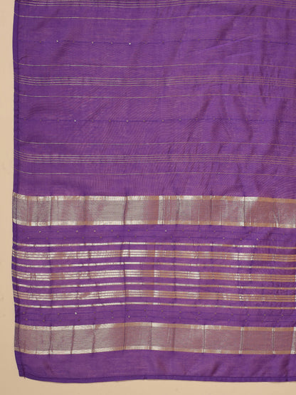 Purple Cotton Blend Yoke Design Straight Kurta Set