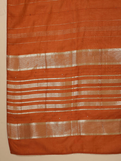 Rust Cotton Blend Yoke Embroidery Straight Kurta Set