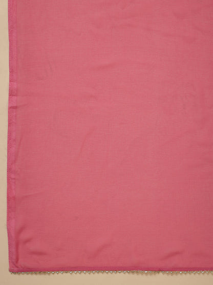 Pink Cotton Blend Yoke Embroidery Straight Kurta Set