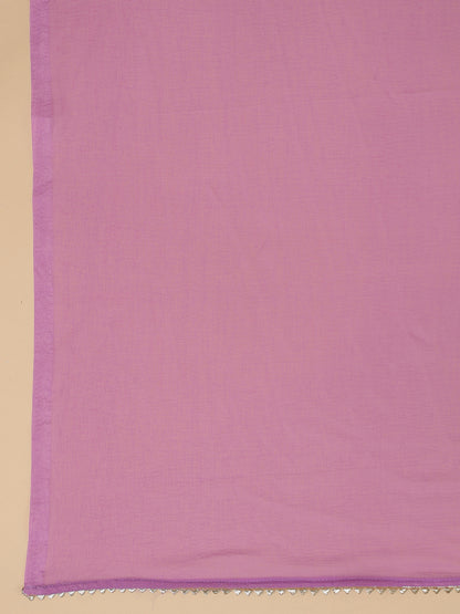 Lavender Cotton Blend Yoke Embroidered Straight Kurta Set