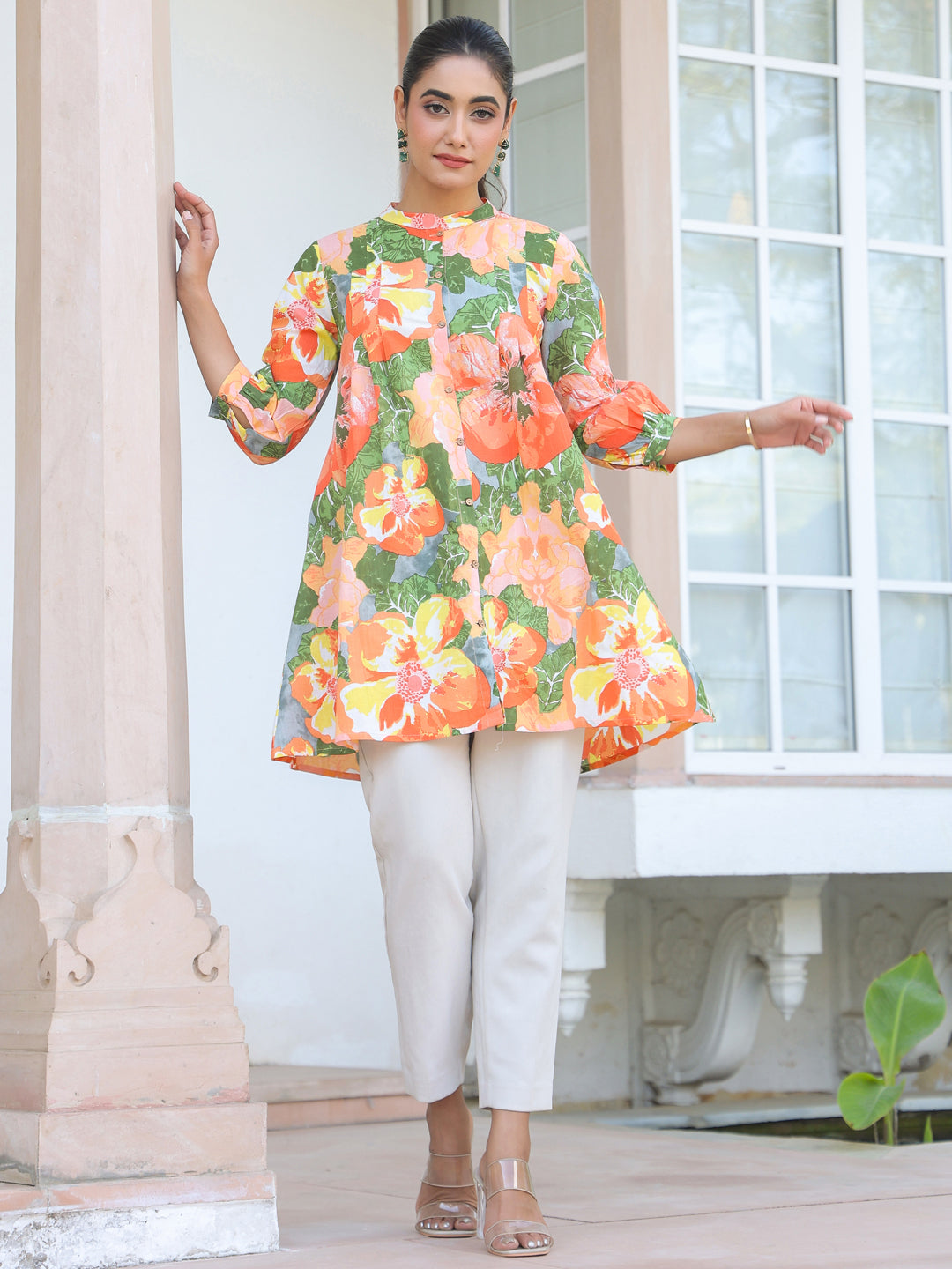 Multicolor Pure Cotton Floral Printed A-line Tunic