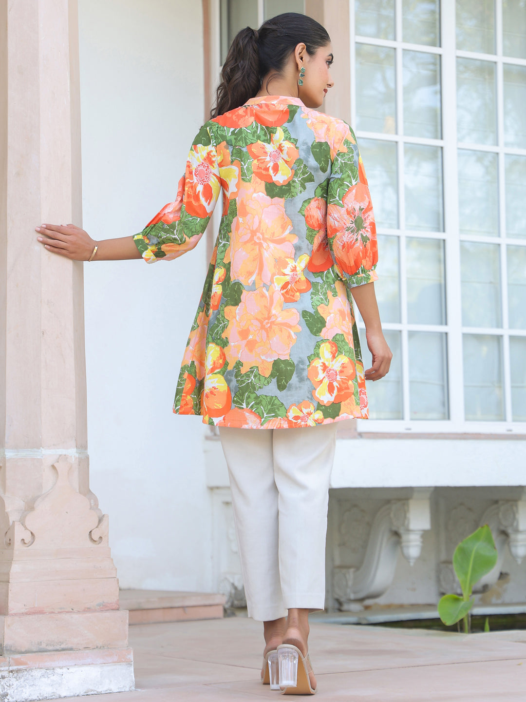 Multicolor Pure Cotton Floral Printed A-line Tunic