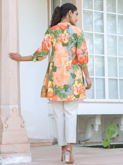 Multicolor Pure Cotton Floral Printed A-line Tunic
