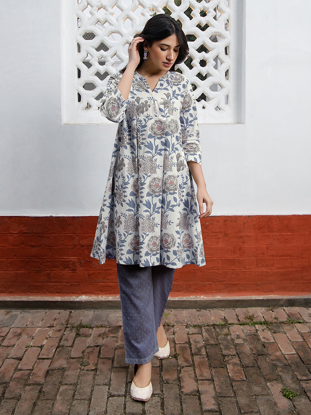 White Pure Cotton Floral Printed Tunic