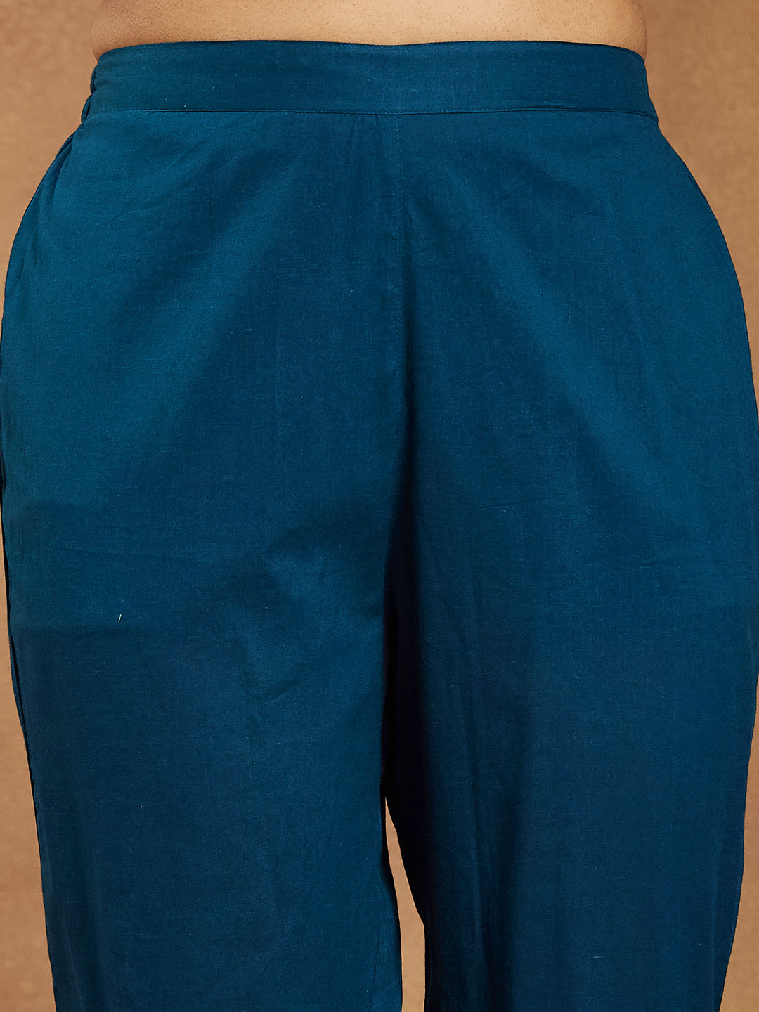 Janasya Women's Teal Blue Pure Cotton Floral Printed A-line Kurta Set