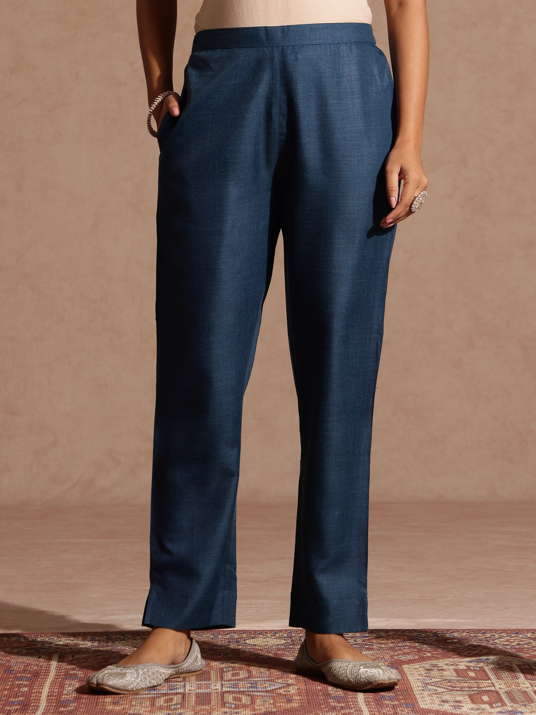 Janasya Women's Teal Blue Cotton Blend Yoke Design Straight Kurta Set With Printed Dupatta