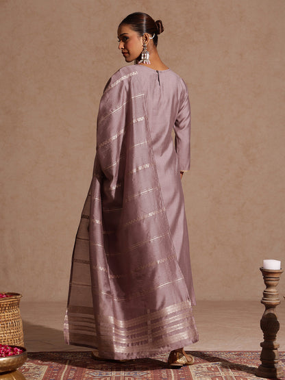 Janasya Women's Brown Silk Blend Embellished Straight Kurta Set