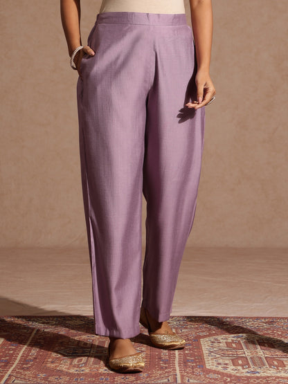 Janasya Women's Lavender Silk Blend Embellished Straight Kurta Set