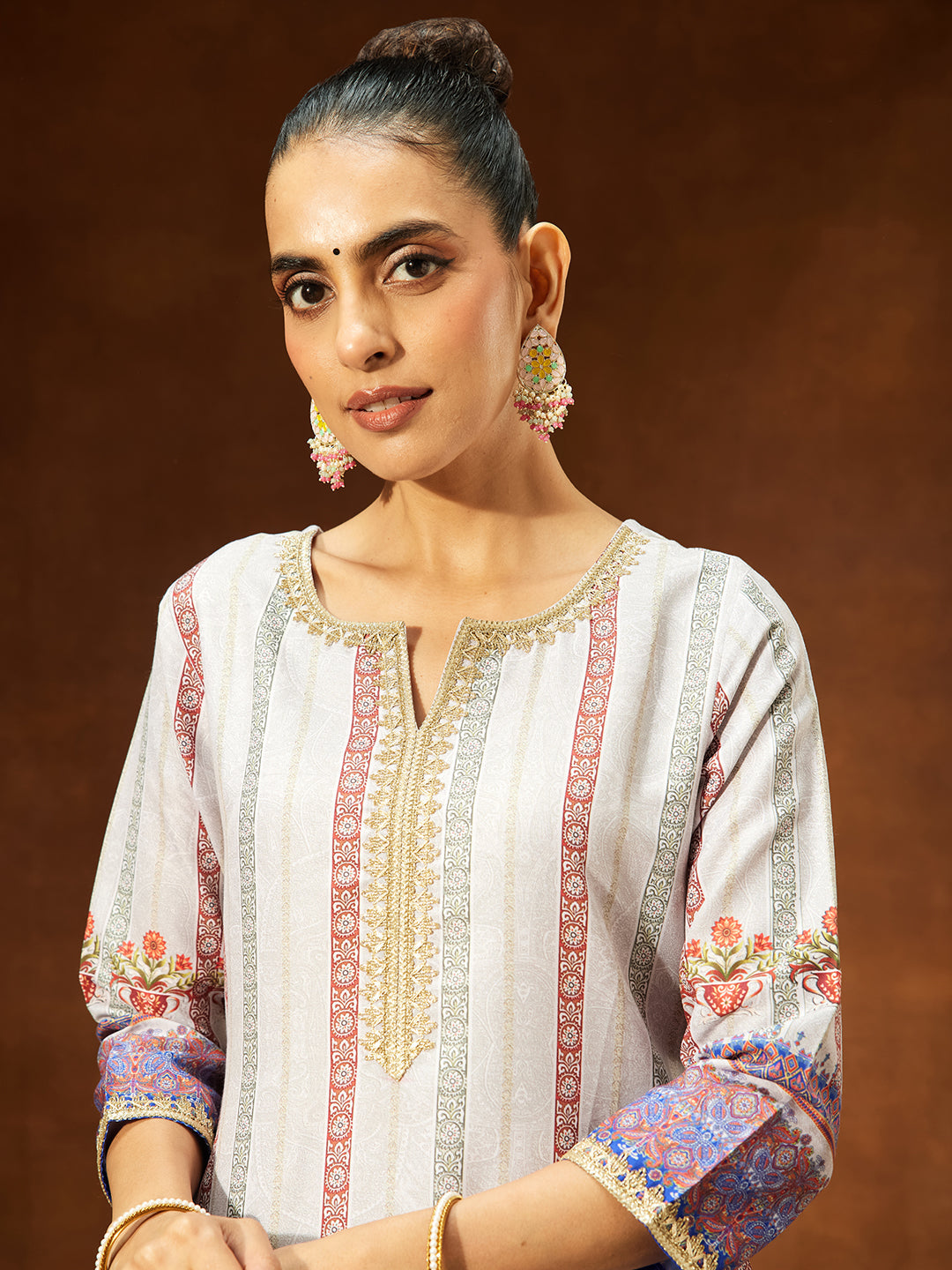 Janasya Women's Multicolor Cotton Blend Printed Straight Kurta Set